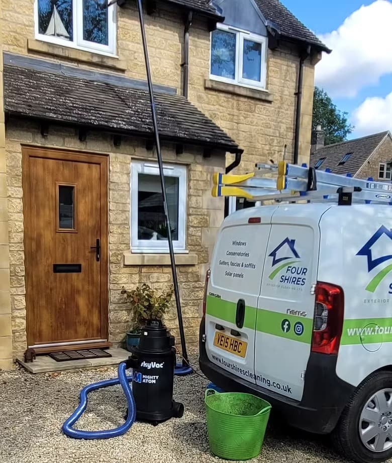 Gutter clearing work by Four Shires Exterior Cleaning in the Cotswolds